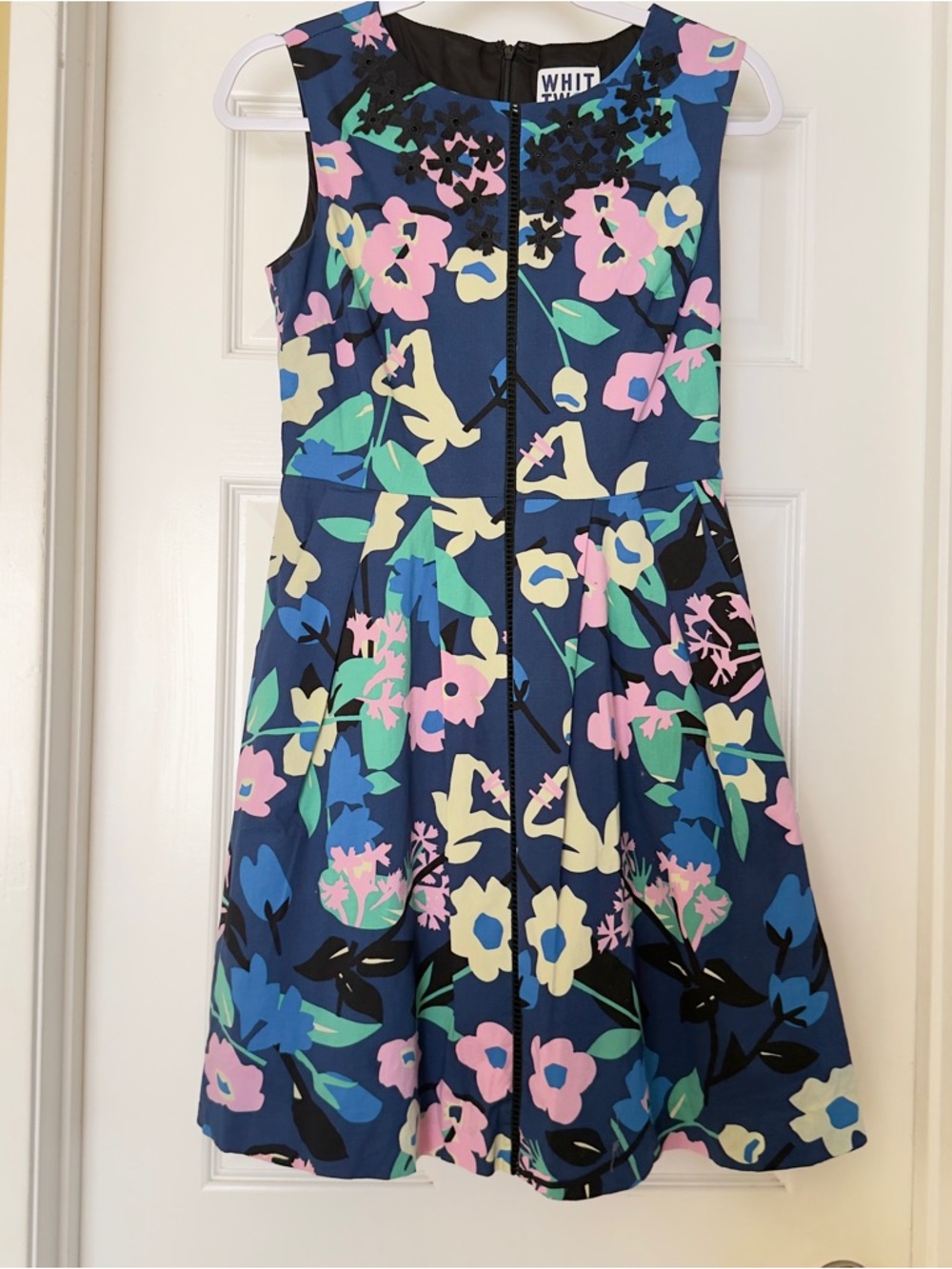 WHIT Two by Anthropologie Navy Floral Fit and Flare Mini Dress Size 2P